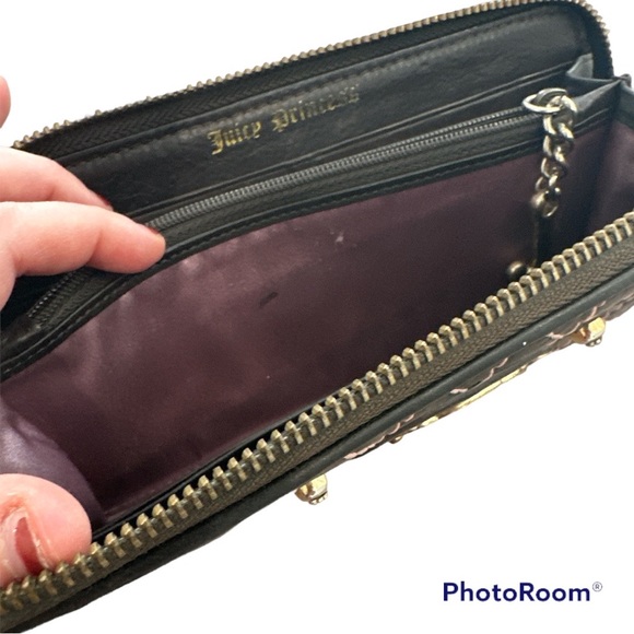 Juicy Couture Brown Leather Wallet Pink Stitching Y2K - Picture 9 of 12